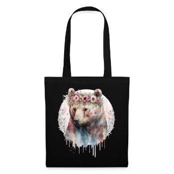 Artistic Watercolor Grizzly Bear Flower Crown Boho - Tote Bag - black - Front