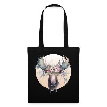 Cute Moose Flower Crown Animal Lovers - Stoffbeutel - Schwarz - Vorne