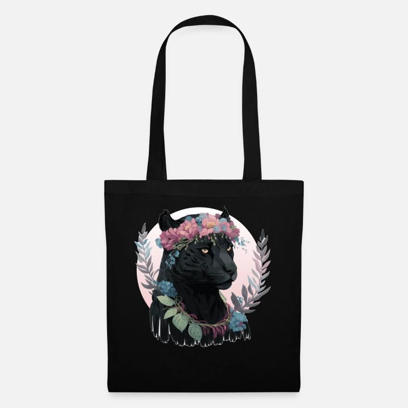 Cute Black Watercolor Panther Flower Crown Boho Ae - Stoffbeutel - Schwarz