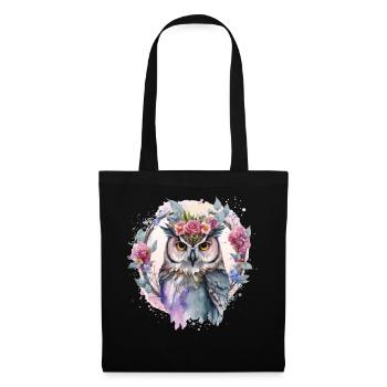 Watercolor Owl Flower Crown Artistic Floral Birds - Tote Bag - black - Front
