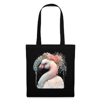 Flamant blanc Oiseau exotique Fleur Couronne Floral Tro - Sac en tissu - noir - Devant