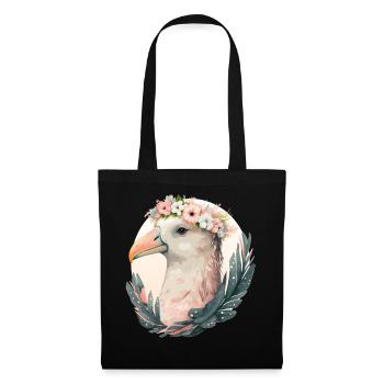 Cute Albatross Bird Flower Crown Floral Tropical B - Tote Bag - black - Front
