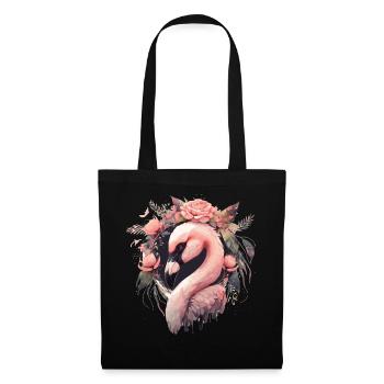 Cute Pink Flamingo Tropical Bird Flower Crown Flor - Tote Bag - black - Front