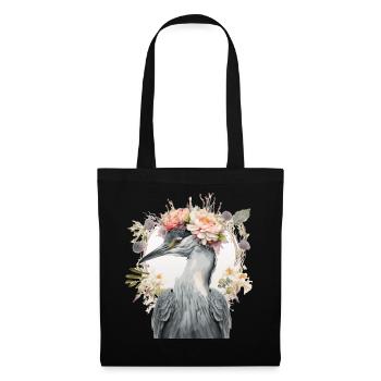Watercolor Heron Freshwater Bird Flower Crown Flor - Tote Bag - black - Front