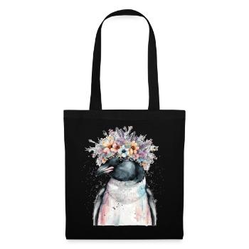 Mignon Pingouin Seabird Fleur Couronne Oiseaux Fleurs - Sac en tissu - noir - Devant