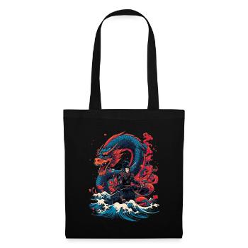 Asiatisch Drache Anime Japanisch Meer Samurai - Stoffbeutel - Schwarz - Vorne