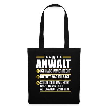 Jurist Anwalt - Stoffbeutel - Schwarz - Vorne