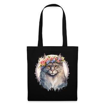 Mignon Chat Sibérien Fleur Couronne Chats Chaton Pet Chaton - Sac en tissu - noir - Devant