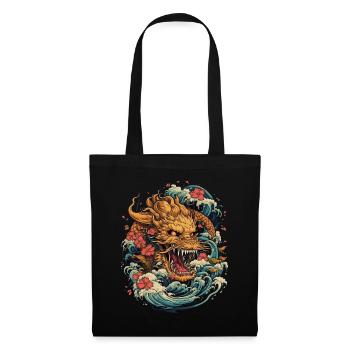 Asiatisch Drache Anime Japanisch Meer Wellen - Stoffbeutel - Schwarz - Vorne