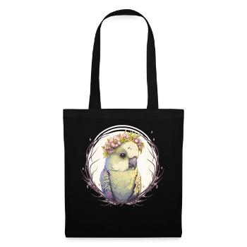 Artistic Watercolor Parakeet Bird Flower Crown Pet - Tote Bag - black - Front