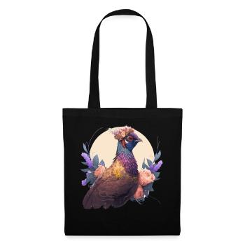 Cute Watercolor Pheasant Bird Flower Crown Pet Bir - Stoffbeutel - Schwarz - Vorne