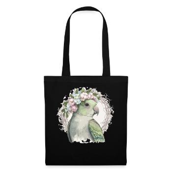 Artistic Monk Parakeet Quaker Parrot Bird Flower C - Tote Bag - black - Front