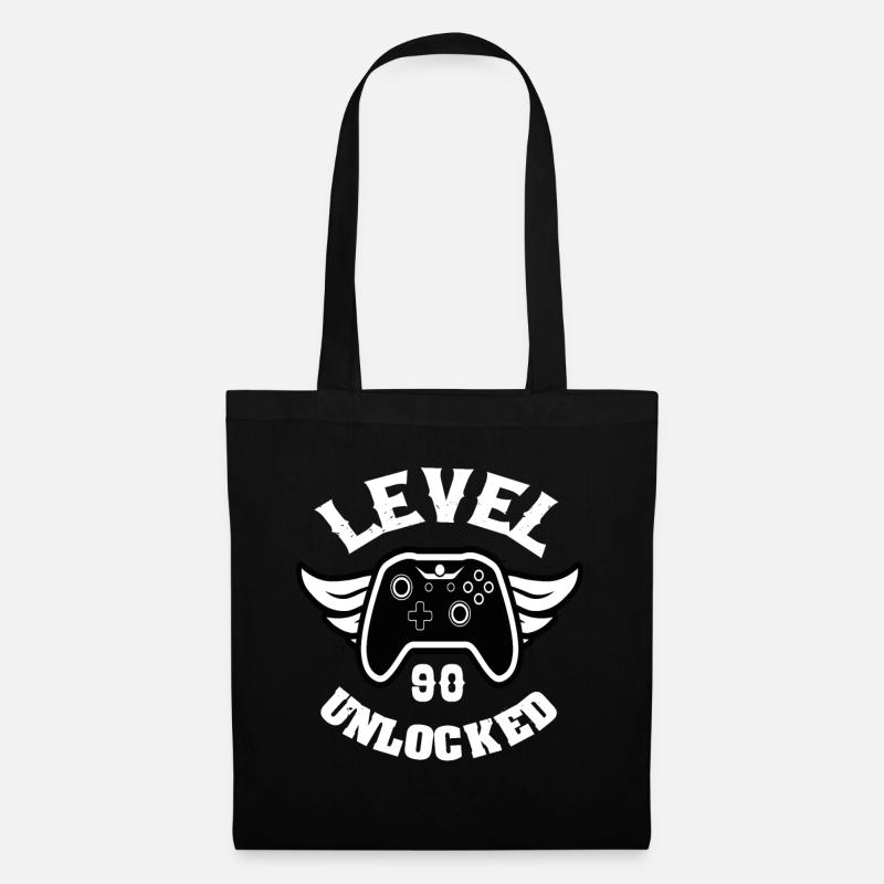 Level 90 Unlocked 90 Geburtstag - Stoffbeutel - Schwarz