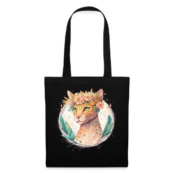 Mignon Ocicat Cat Fleur Couronne Chats Chaton Pet Chaton - Sac en tissu - noir - Devant