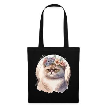 Mignon exotique Chat Chat Fleur Couronne Chats Pet Ki - Sac en tissu - noir - Devant