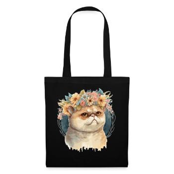 Mignon exotique Chat Chat Fleur Couronne Chats Pet Ki - Sac en tissu - noir - Devant