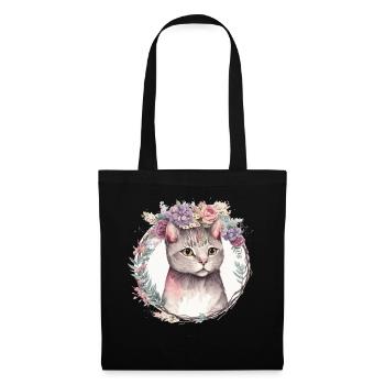 Cute American Shorthair Cat Flower Crown Cats Pet - Tote Bag - black - Front