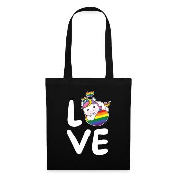 Regenbogen Flag Pride LGBTQ süßer Einhorn Love - Stoffbeutel - Schwarz - Vorne