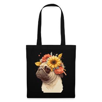 Cute Pug Flower Crown Pet Dog Breed Floral Puppy - Stoffbeutel - Schwarz - Vorne