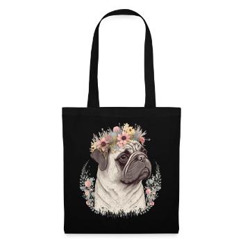 Cute Pug Flower Crown Pet Dog Breed Floral Puppy - Stoffbeutel - Schwarz - Vorne
