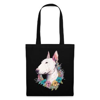 Cute Bull Terrier Flower Crown Pet Dog Breed Flora - Stoffbeutel - Schwarz - Vorne