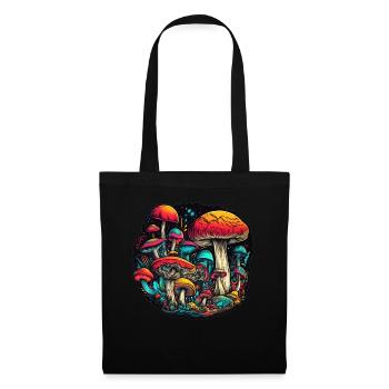 Trippy Mushrooms Abstrakte Pilze Fungus Kunst - Stoffbeutel - Schwarz - Vorne