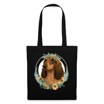 Cute Dachshund Flower Crown Pet Dog Breed Floral P - Stoffbeutel - Schwarz - Vorne