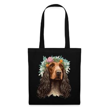 English Cocker Spaniel Flower Crown Dog Breed Flor - Stoffbeutel - Schwarz - Vorne