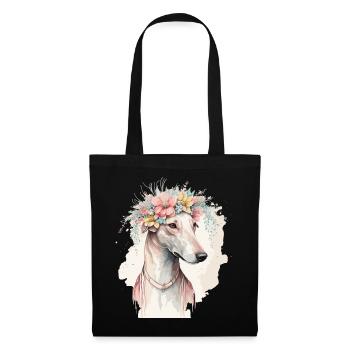 Fleur de lévrier mignon Couronne Chien de compagnie Race Floral P - Sac en tissu - noir - Devant