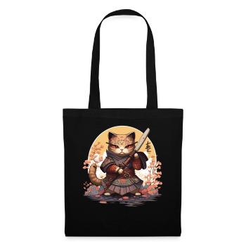 Samurai Katze Kawaii Japanische Ninja Katze - Stoffbeutel - Schwarz - Vorne