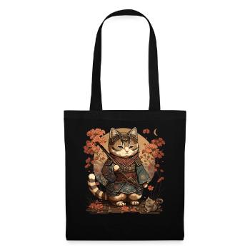 Samurai Cat Kawaii Japanese Ninja Cat - Tote Bag - black - Front