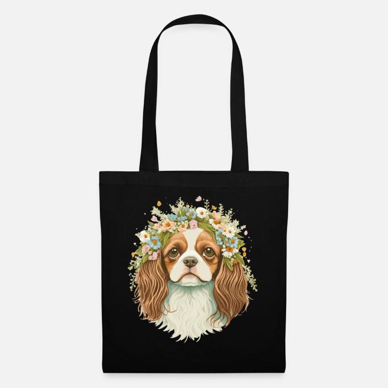 Cute Cavalier King Charles Spaniel Flower Crown Do - Stoffbeutel - Schwarz