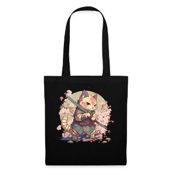 Samurai Cat Kawaii Japanese Ninja Cat - Tote Bag - black - Front