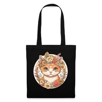 Cottagecore Cute Baby Cat Kitten Flower - Stoffbeutel - Schwarz - Vorne