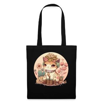 Cottagecore Cute Baby Cat Kitten Flower Anime Sola - Tote Bag - black - Front