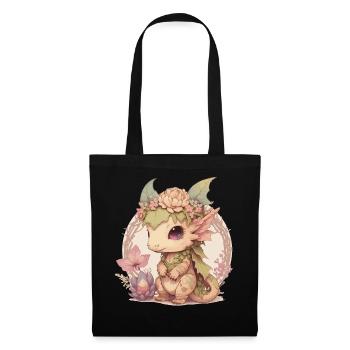 Cottagecore Mignon Bébé Dragon Kawaii Anime Fantaisie - Sac en tissu - noir - Devant