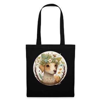 Cottagecore Cute Baby Dog Kawaii Puppy Anime Flora - Tote Bag - black - Front