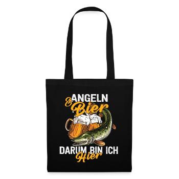 Angeln & Bier Darum Bin Ich Hier - Stoffbeutel - Schwarz - Vorne