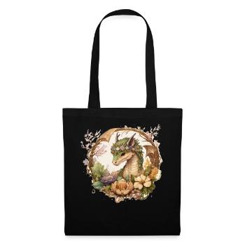 Cottagecore Dragon Cute Fantasy Anime Flower - Tote Bag - black - Front