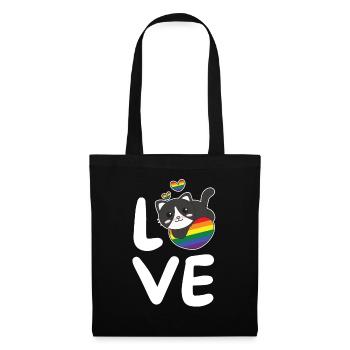 Regenbogen Flag Pride LGBTQ süßer Katze Love - Stoffbeutel - Schwarz - Vorne