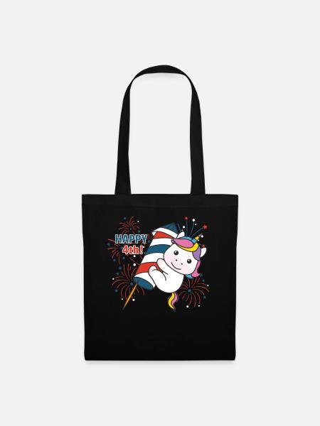 Einhorn für den vierten Juli Feuerwerk Rakete - Stoffbeutel - Schwarz