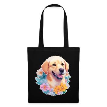Chien Labrador Retriever avec motif de couronne de fleurs - Sac en tissu - noir - Devant