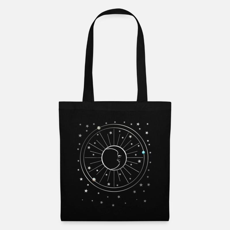 Mond - Sterne - Planeten - Sternenhimmel - Galaxie - Stoffbeutel - Schwarz