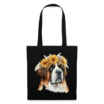 Cute St Bernard Sunflower Dog Breed Pet Puppy - Tote Bag - black - Front