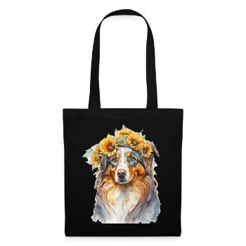Aquarelle Berger Australien Berger Indien Tournesol Do - Sac en tissu - noir - Devant