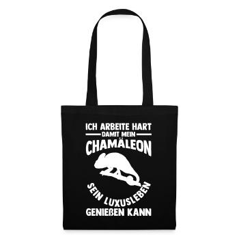 Ich arbeite hart damit mein Chamäleon - Stoffbeutel - Schwarz - Vorne
