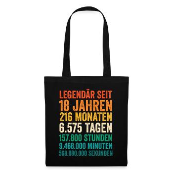 18 Jahre Volljährig Achtzehnter Geburtstag - Stoffbeutel - Schwarz - Vorne