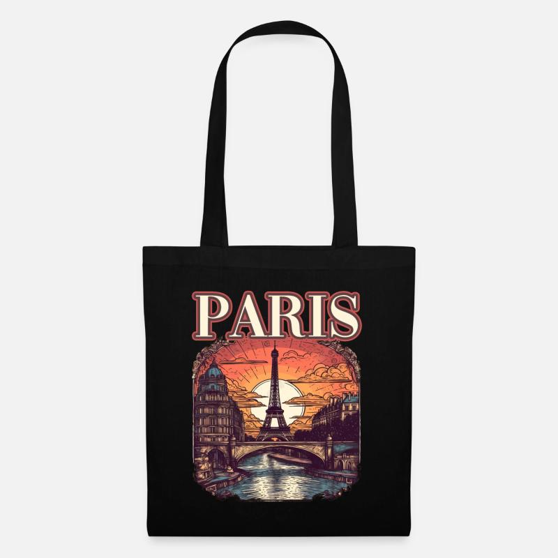 Paris Eiffelturm Bonjour Souvenirs - Stoffbeutel - Schwarz
