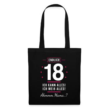 Endlich 18 Geburtstag Ich Kann Alles Ich Weiß - Stoffbeutel - Schwarz - Vorne