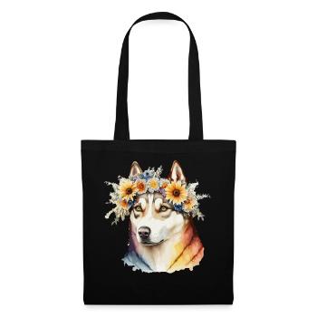 Aquarelle Husky Sibérien Tournesol Chien Race Animal de compagnie - Sac en tissu - noir - Devant